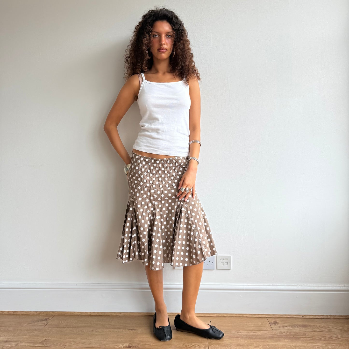 Brown polka dot midi skirt - Size M