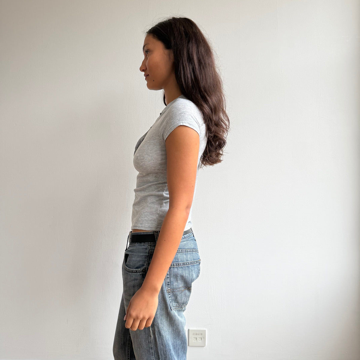Grey popper short sleeve top - Size S