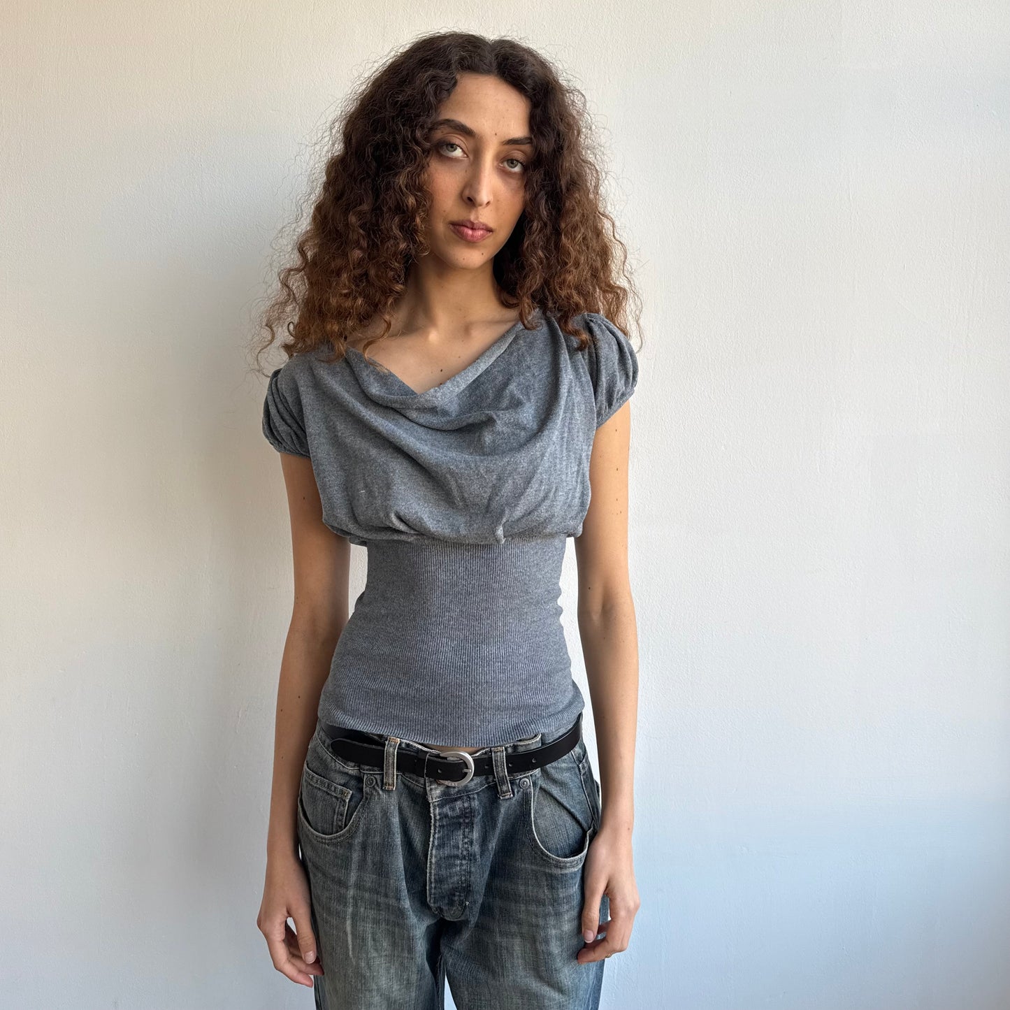 Grey short sleeve slouchy knit - Size S