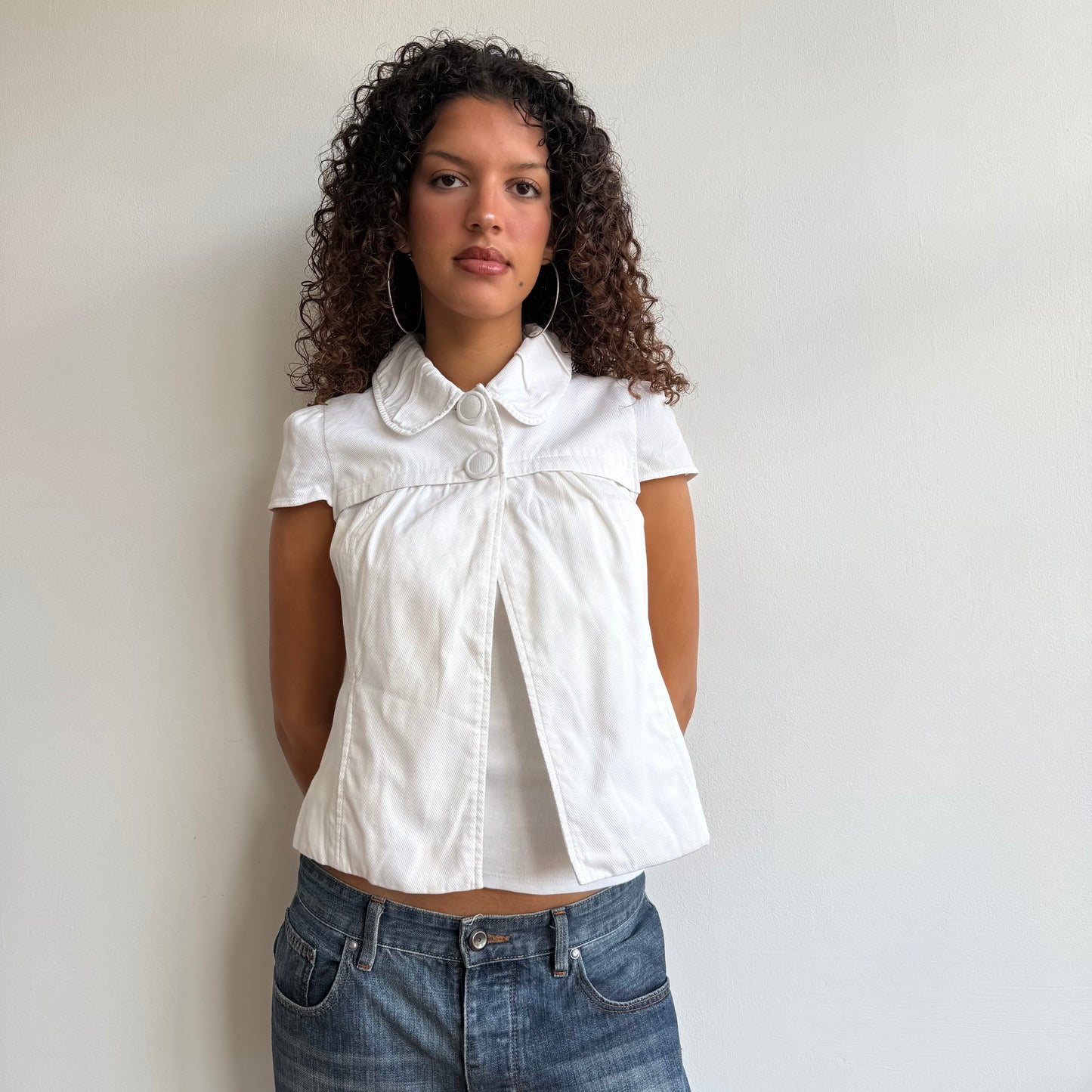 White short sleeve button peacoat - Size S + M