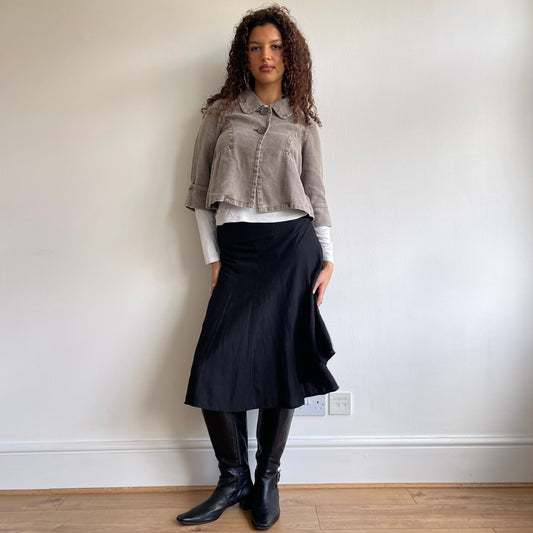Black linen midi skirt - Size S