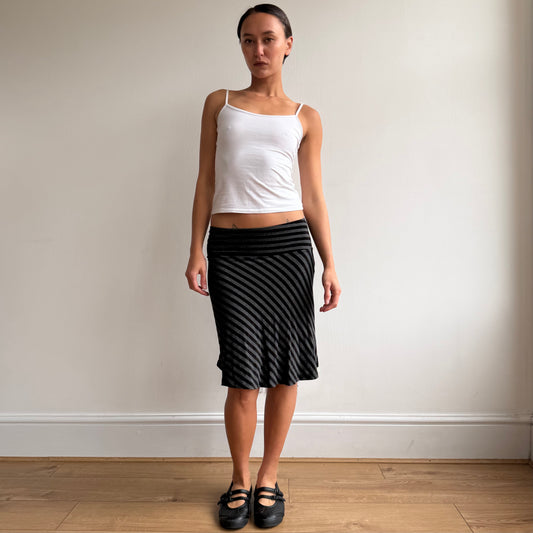 Black + grey striped midi skirt - Size S