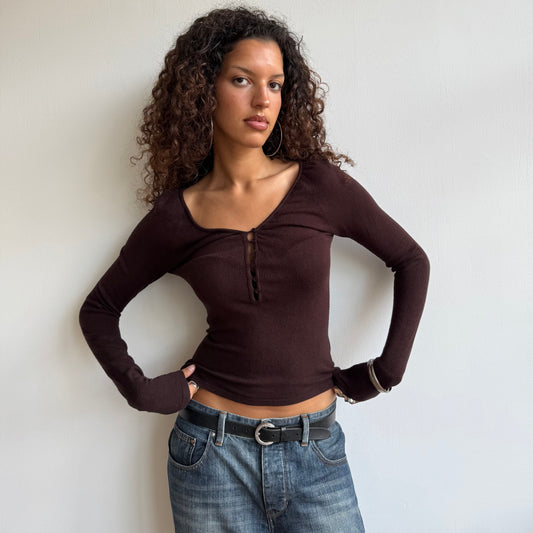 Brown soft v-neck knit - Size S