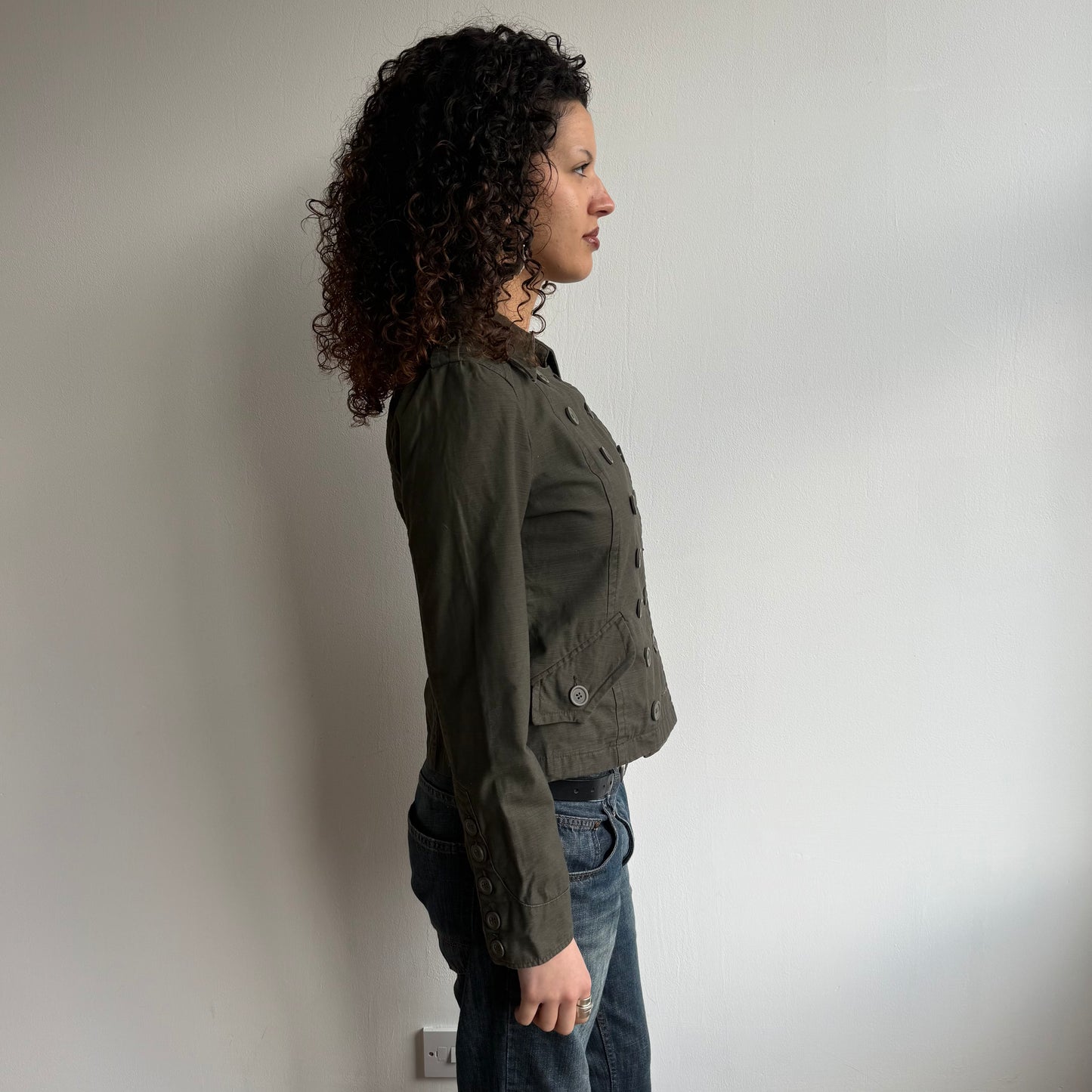 Khaki double breasted military peacoat - Size M/L