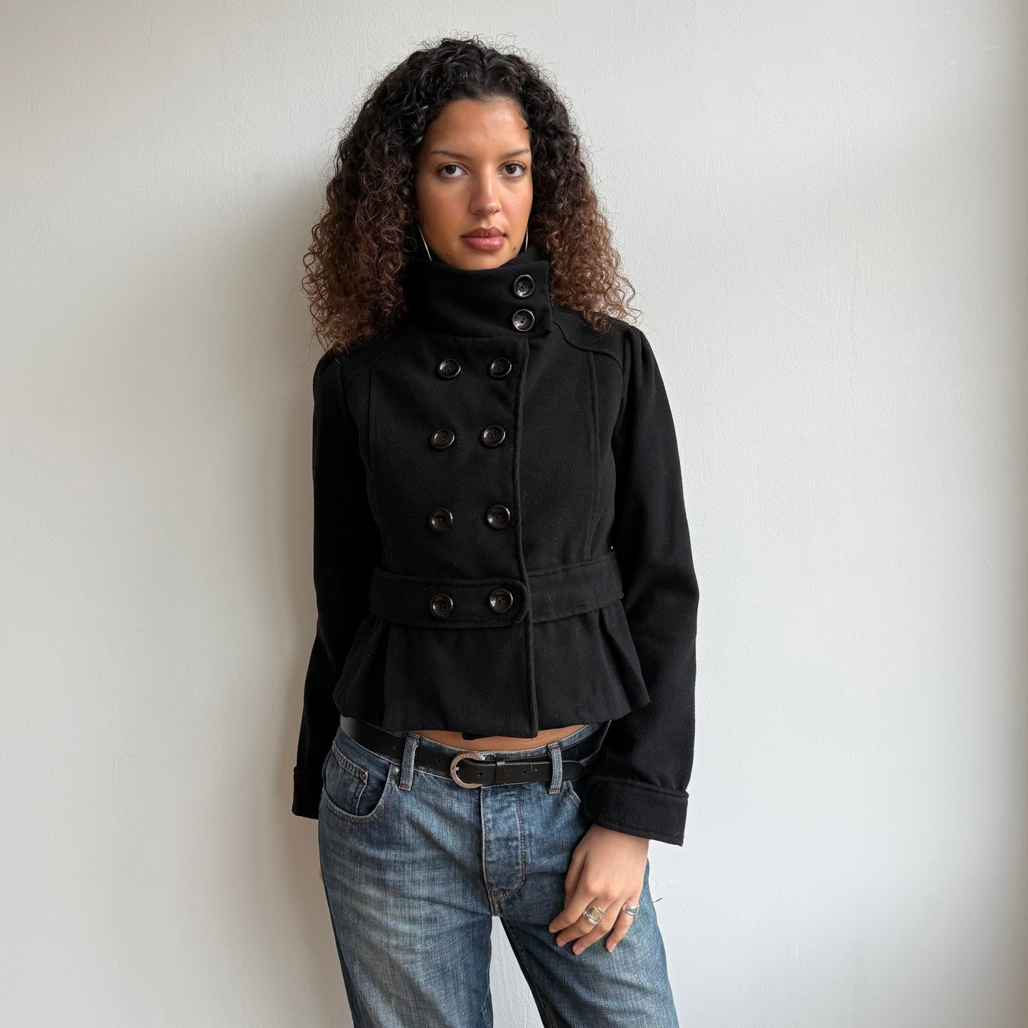 Black bow peacoat - Size M