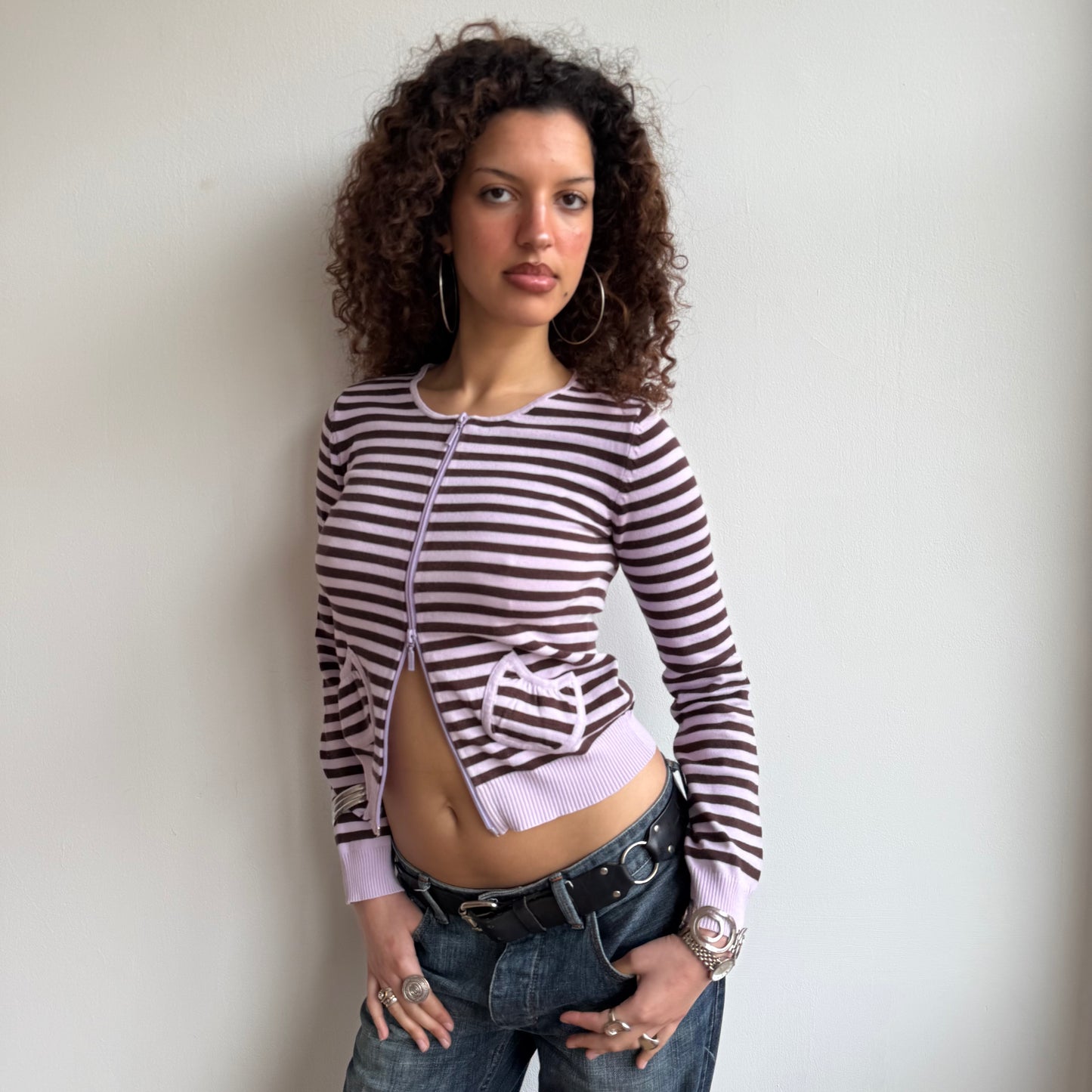 Pink striped zip knit - Size S