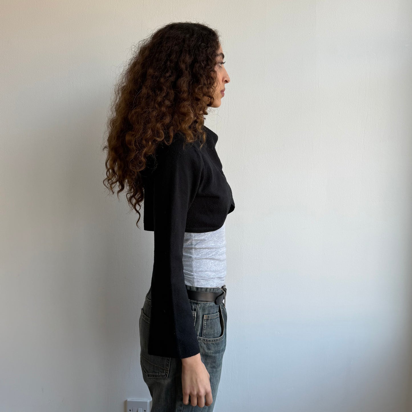Black cropped button bolero - Size M
