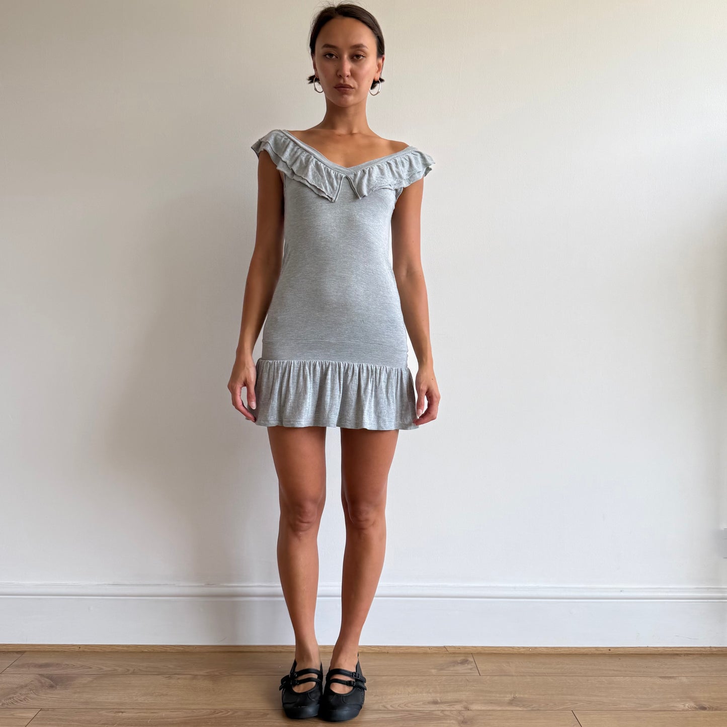 Grey ruffle mini dress - Size S