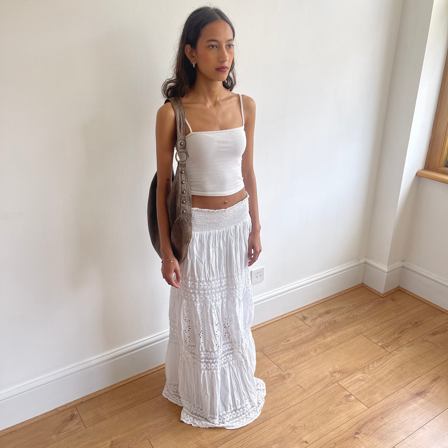 White broderie maxi skirt - OS