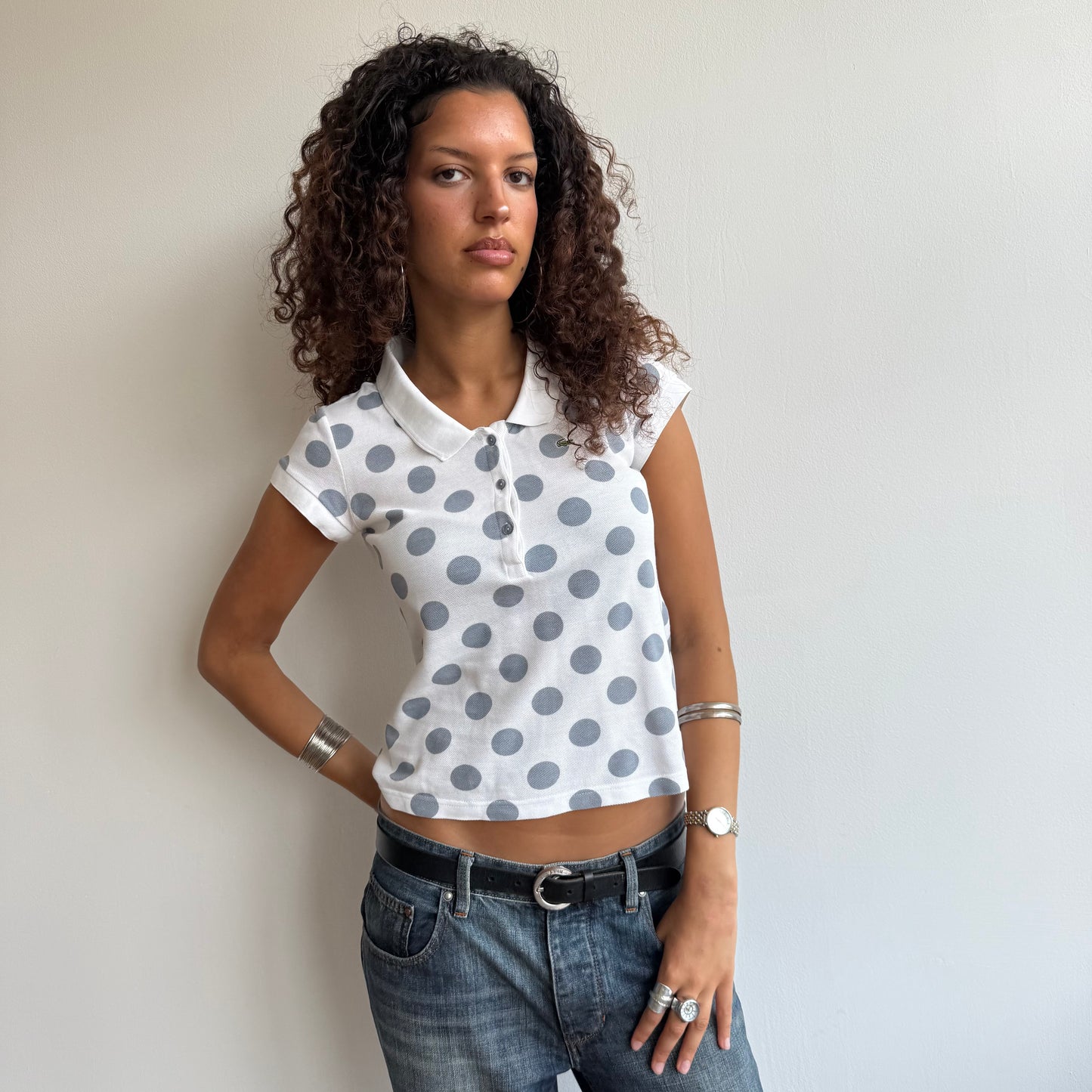 White polka dot Lacoste polo - Size S