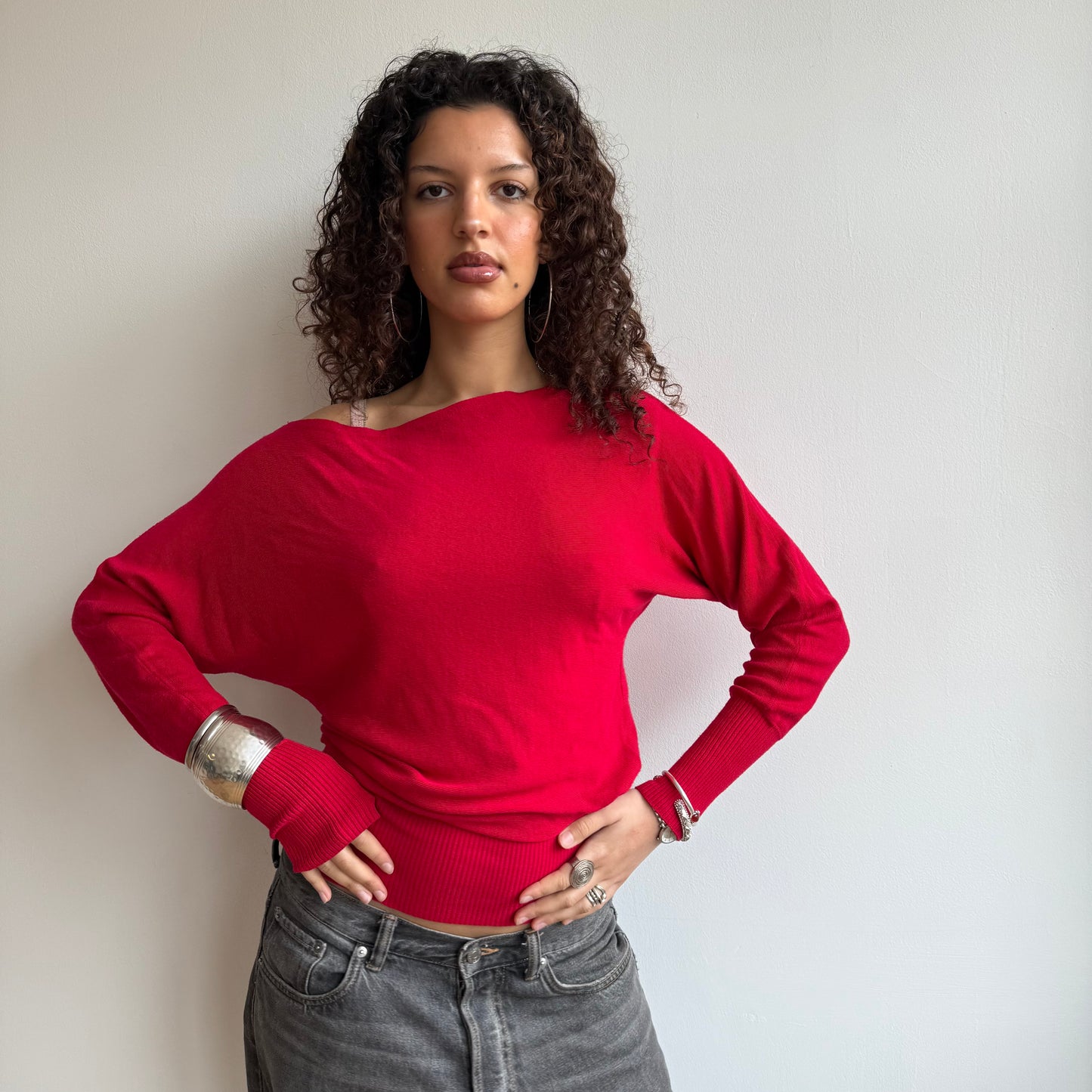 Cherry red slouchy knit jumper - Size S-M