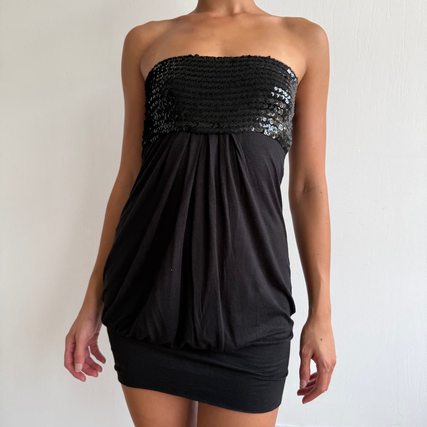 Black sequin bandeau mini dress - Size XS