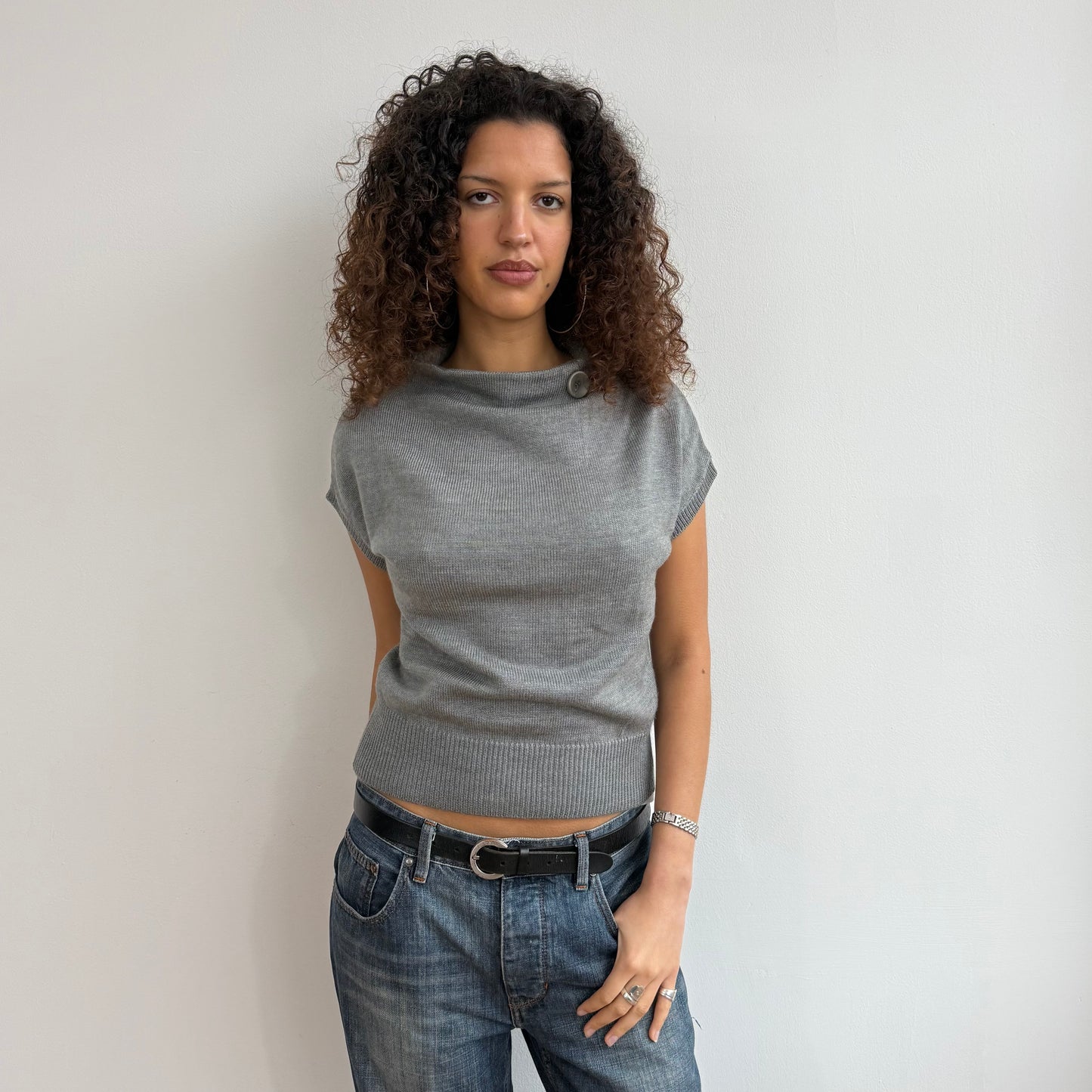 Grey button short sleeve knit - Size S