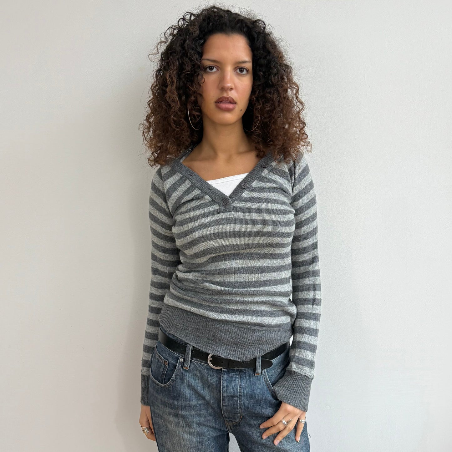 Grey striped knit hoodie - Size S