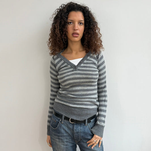 Grey striped knit hoodie - Size S