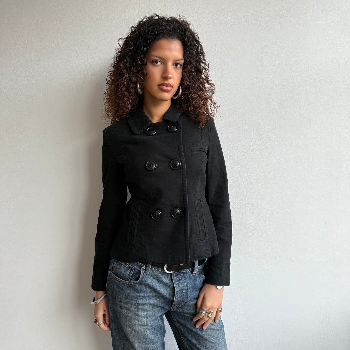 Black large button peacoat - Size S