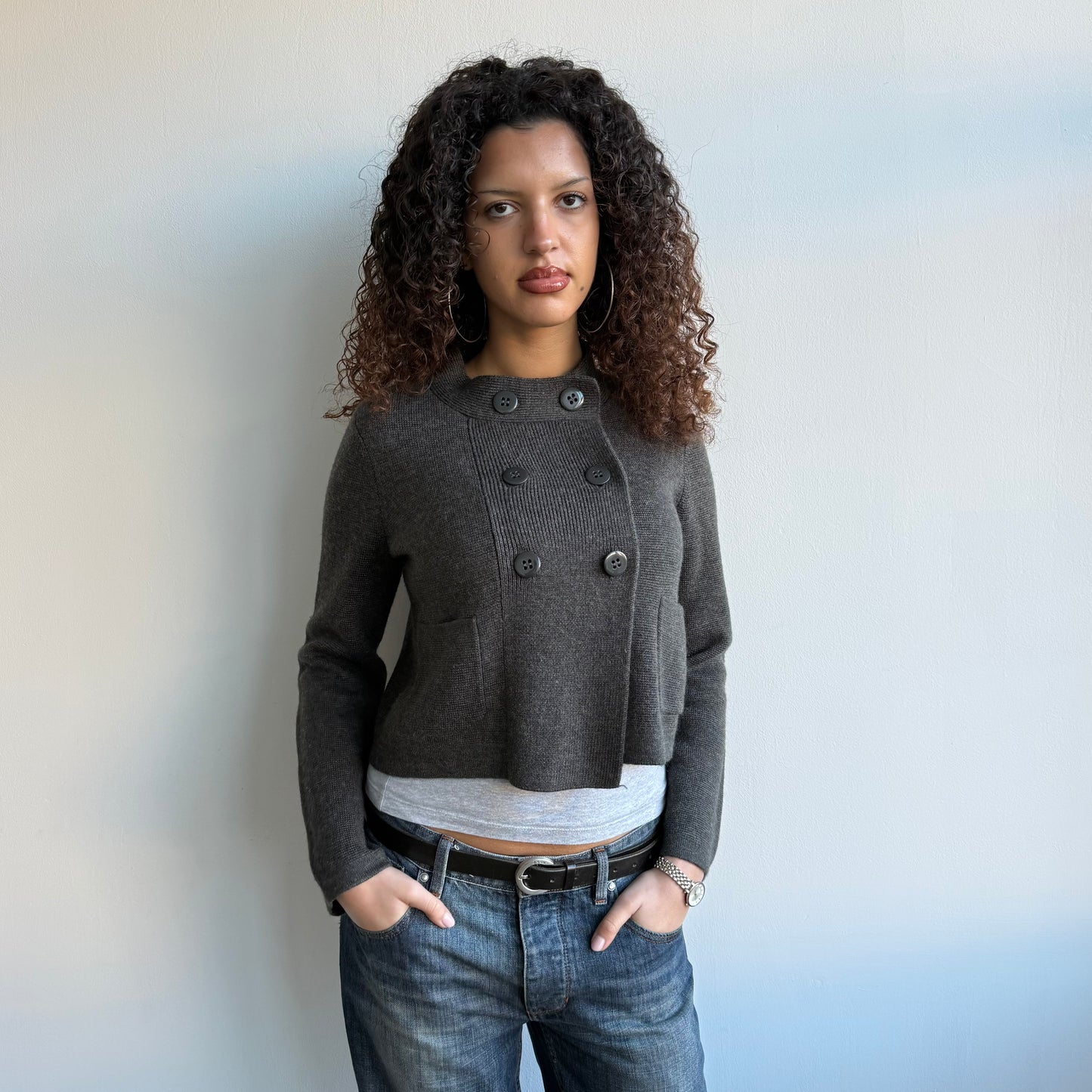 Grey double breasted peacoat jumper - Size S/M