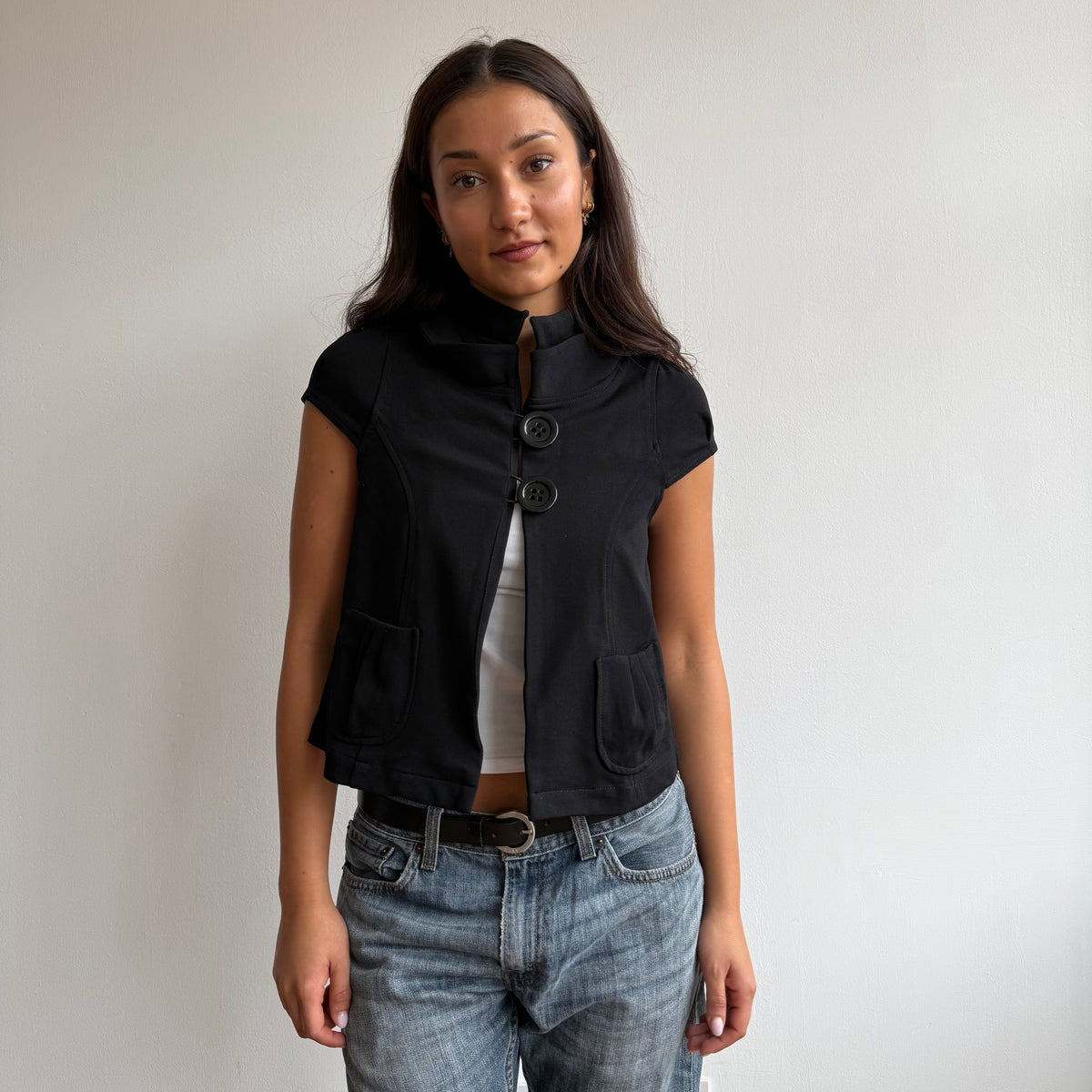 Black short sleeve peacoat - Size S