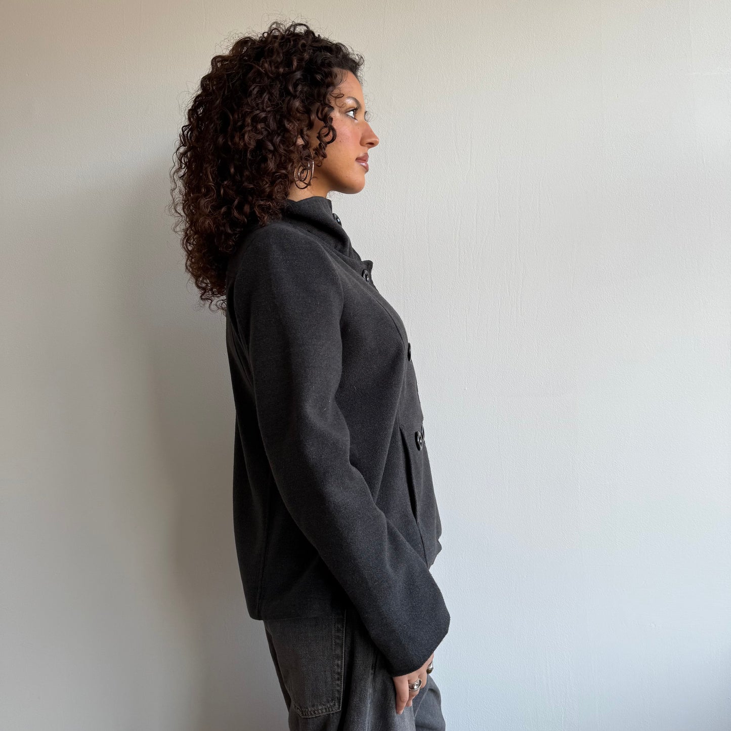 Grey button neck peacoat - Size L