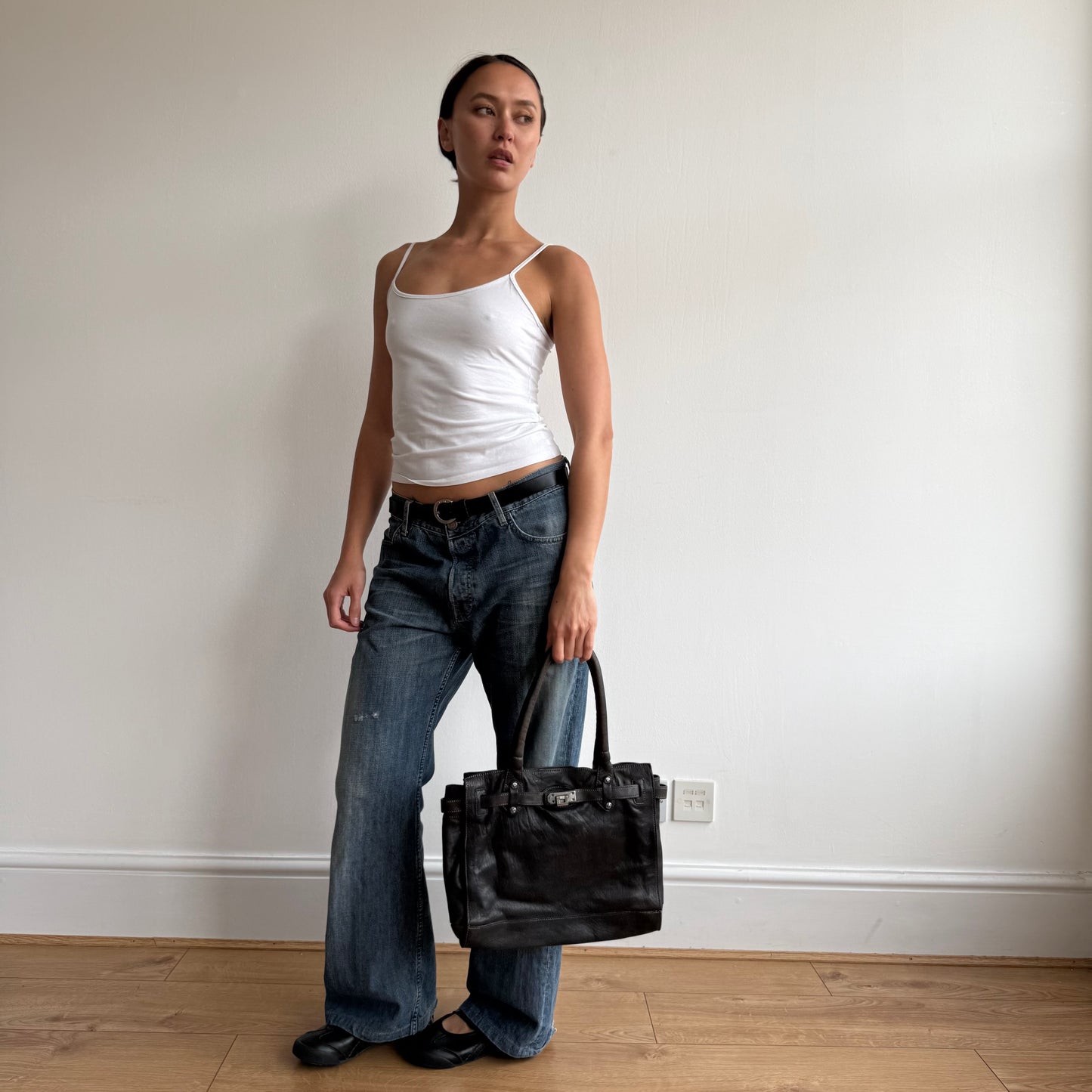 Brown mini leather ‘firkin’ bag - One Size