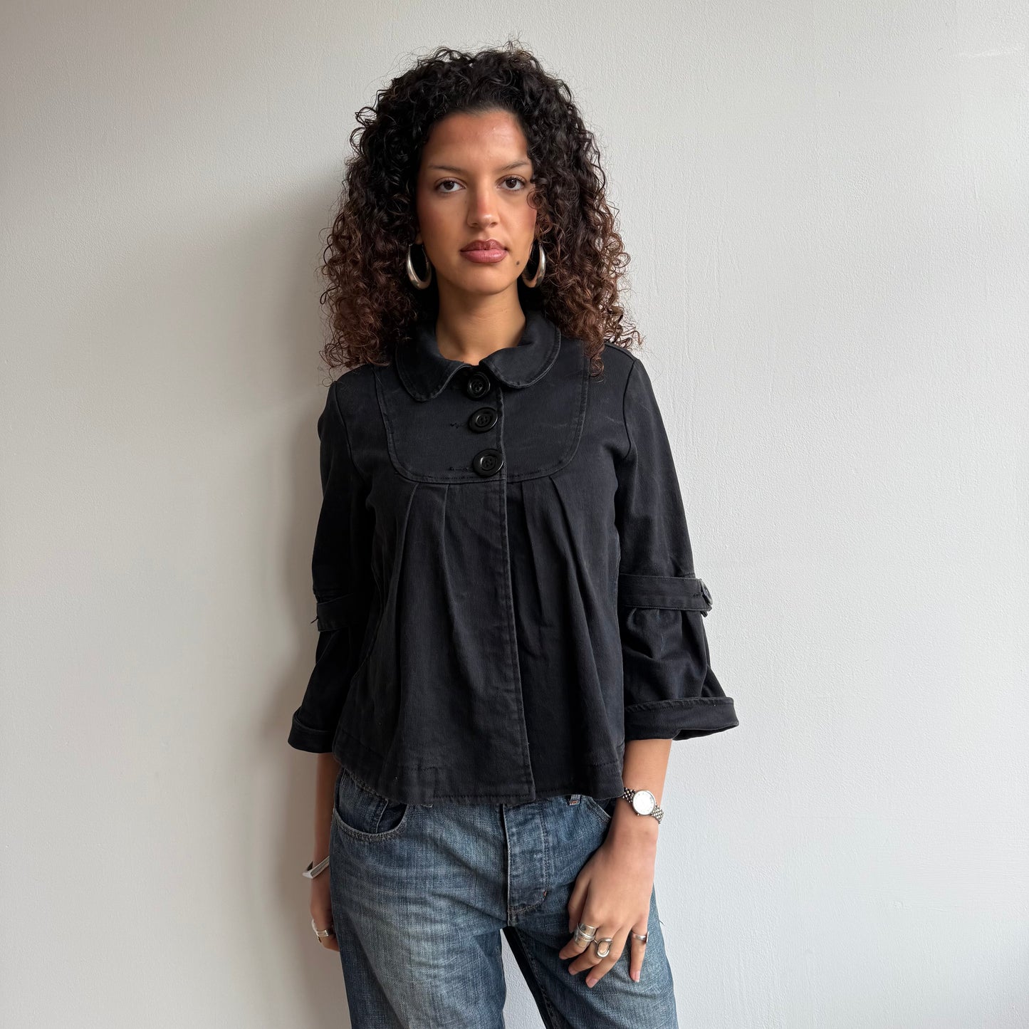 Black 3/4 sleeve peacoat - Size S + M