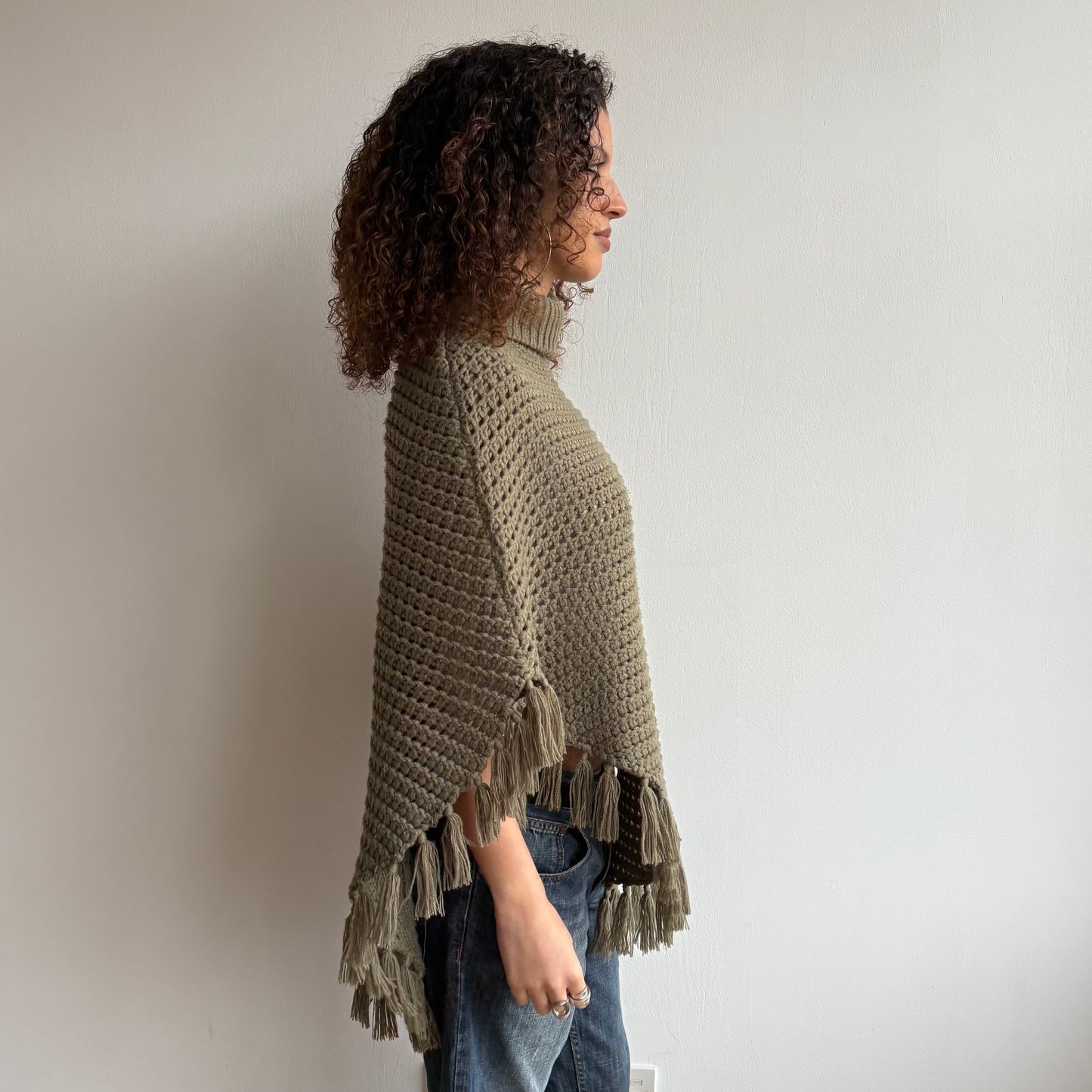 Khaki roll neck poncho - One Size