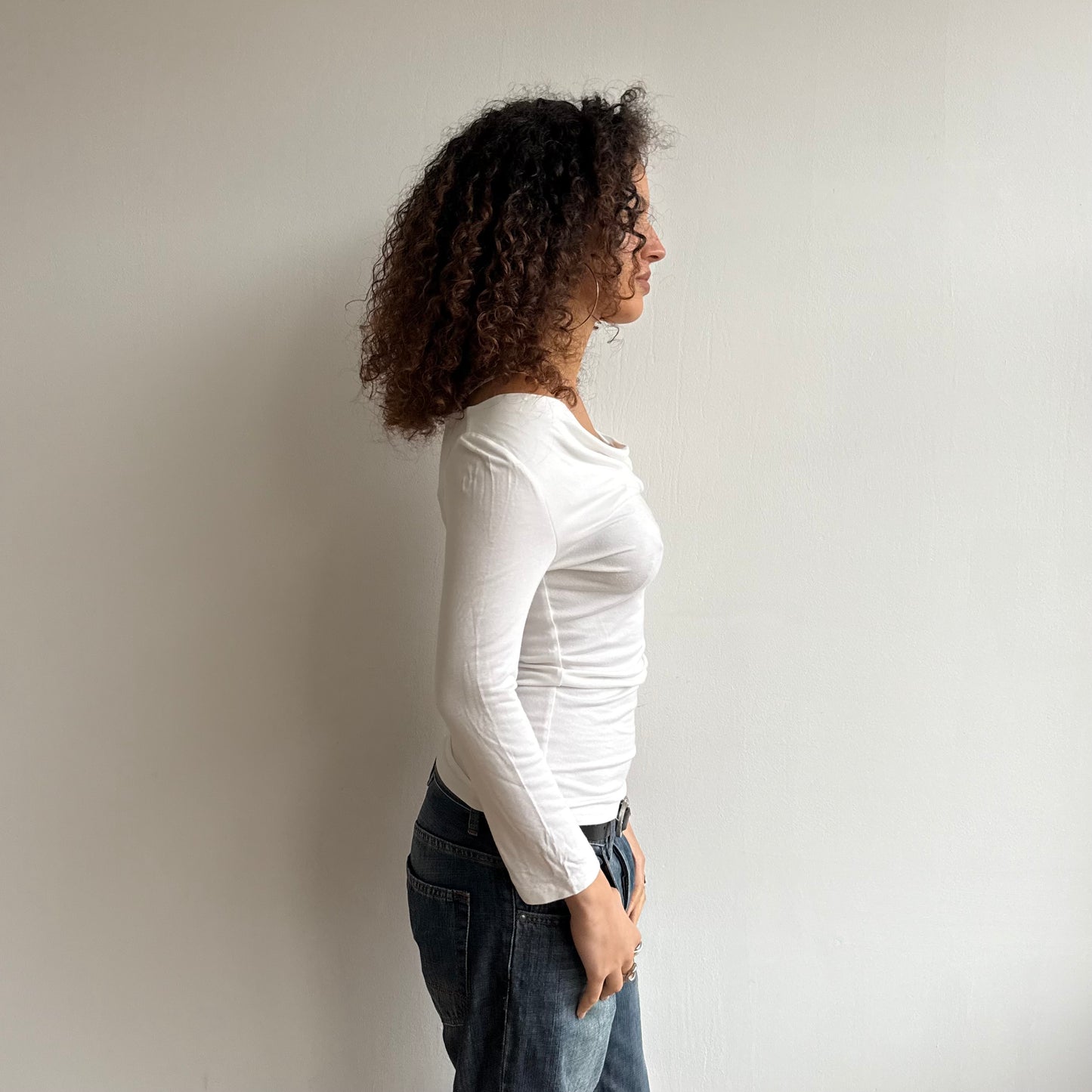 White slouchy cowl 3/4 sleeve top - Size S/M