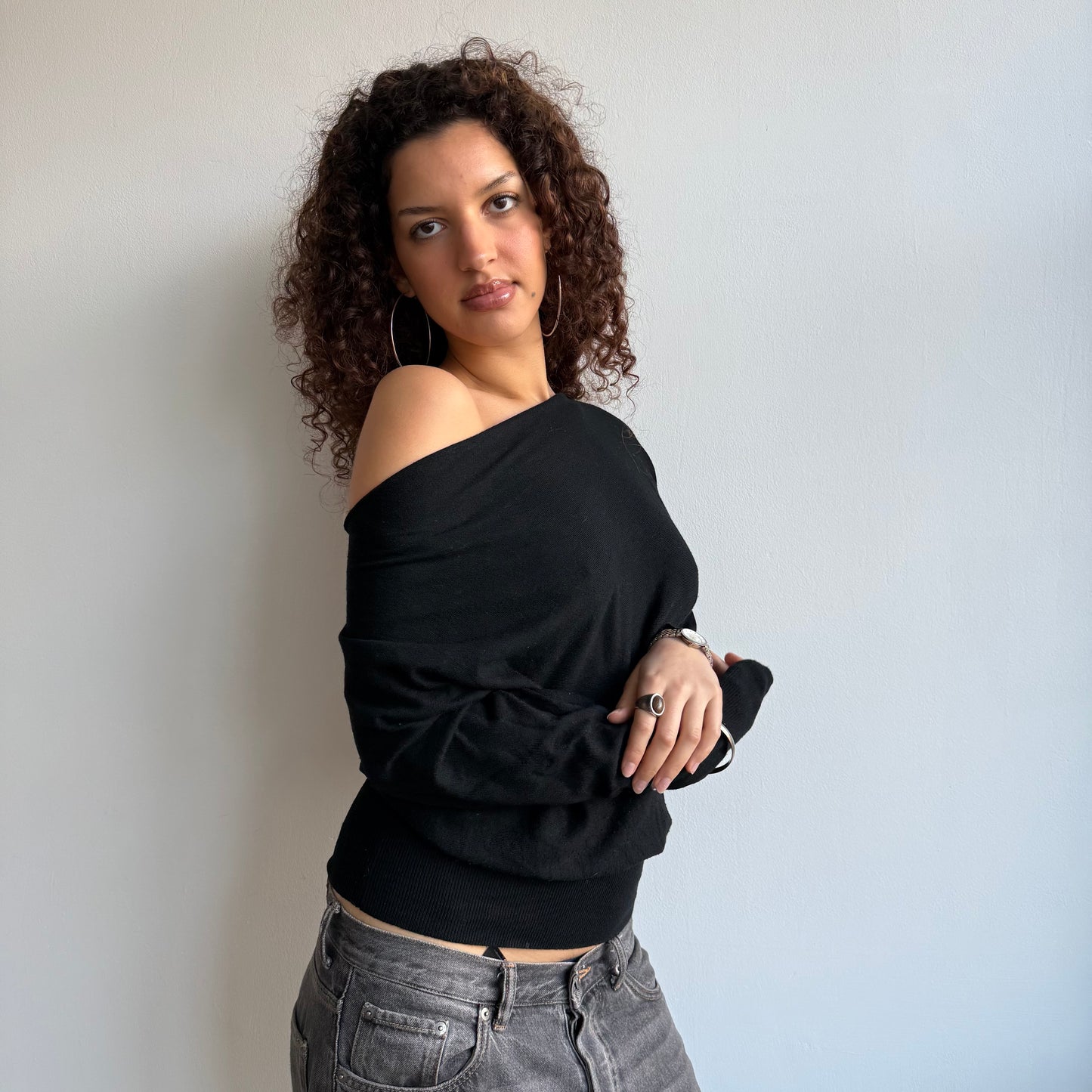 Black slouchy knit jumper - Size S