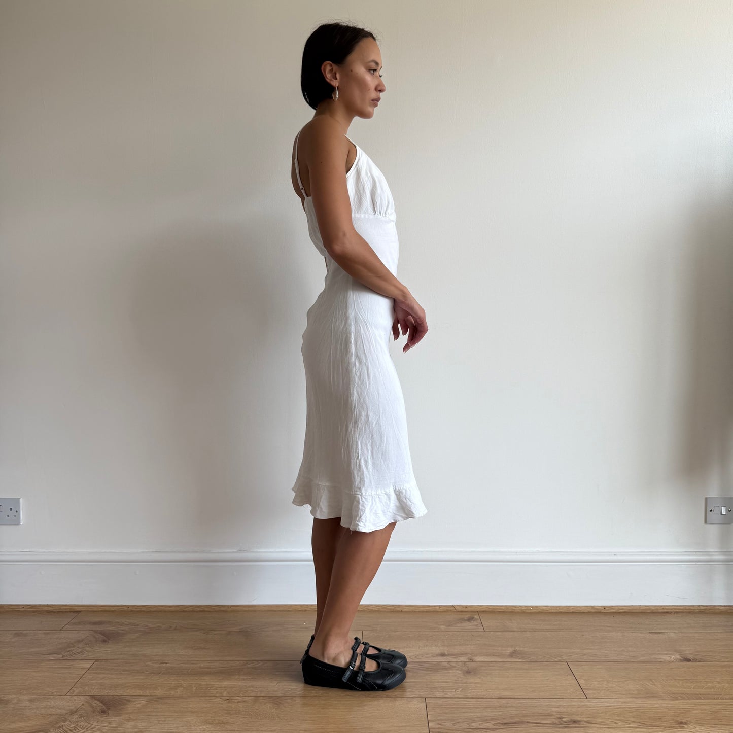 White linen midi milkmaid dress - Size S