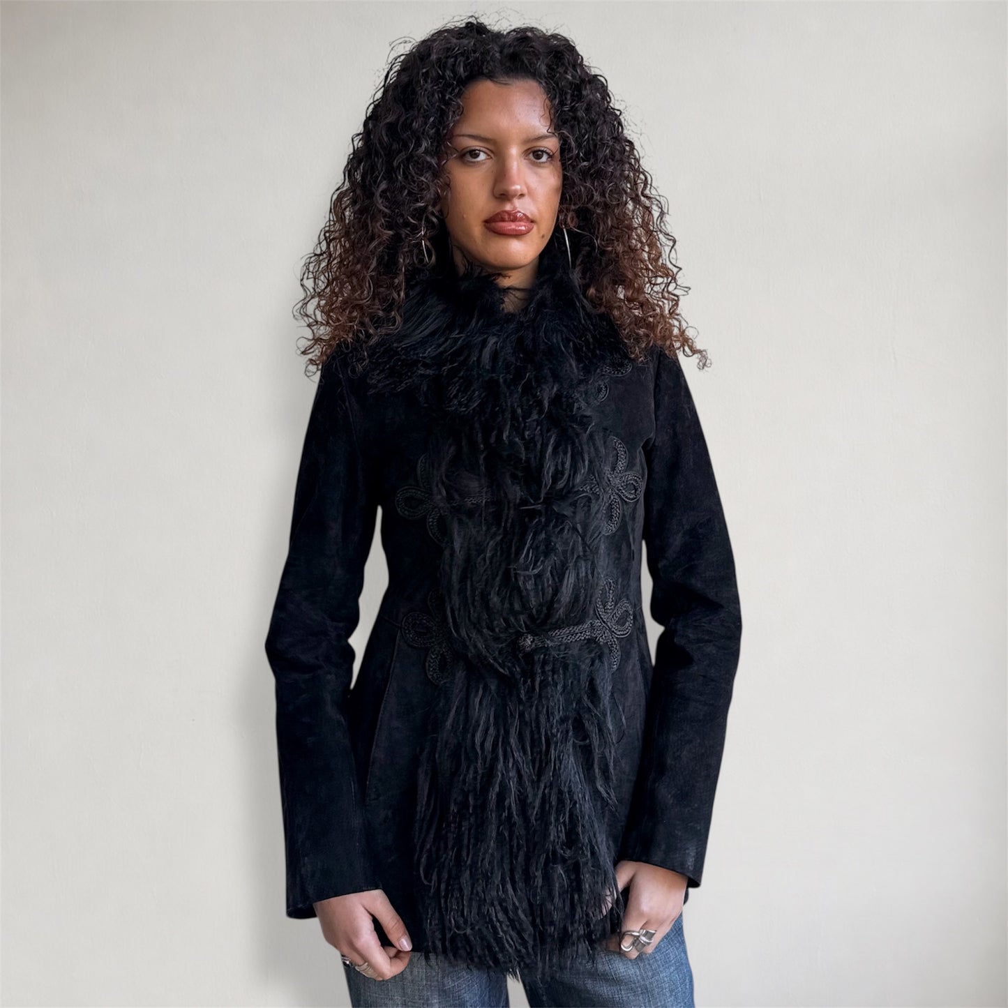 Black frog clasp Afghan coat - Size S