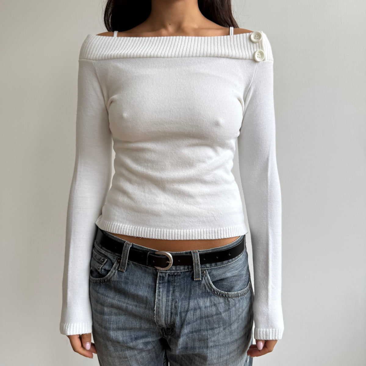White long sleeve button knit - Size S
