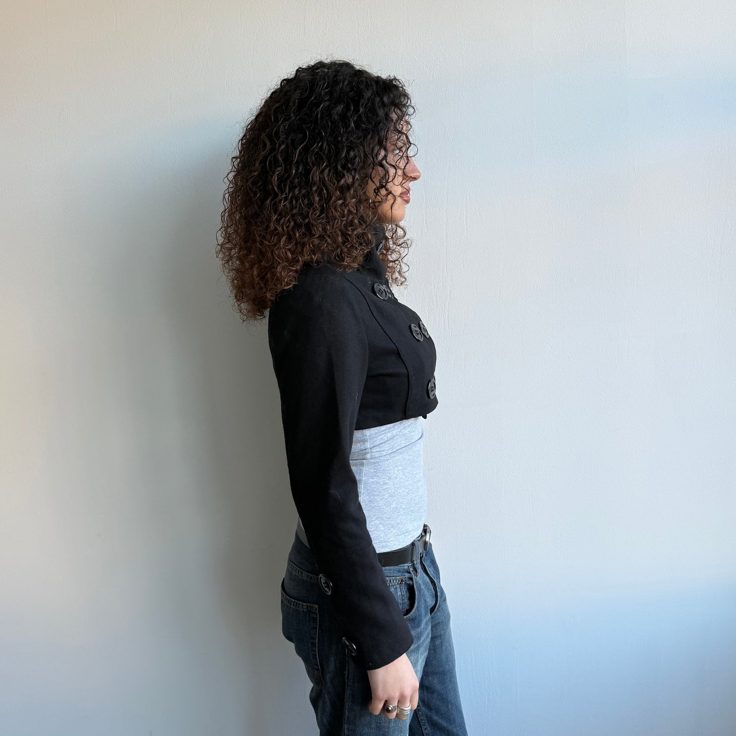 Black cropped peacoat - Size M
