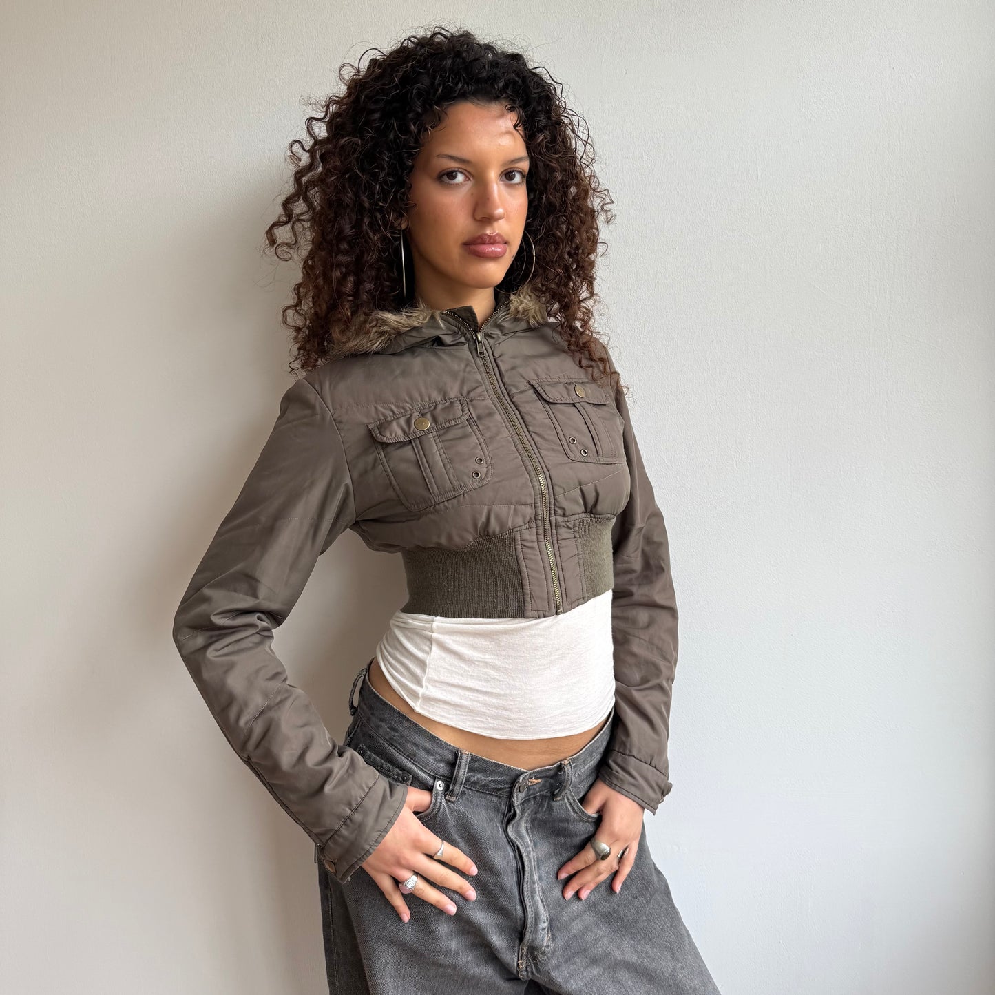 Cropped khaki puffer - Size S