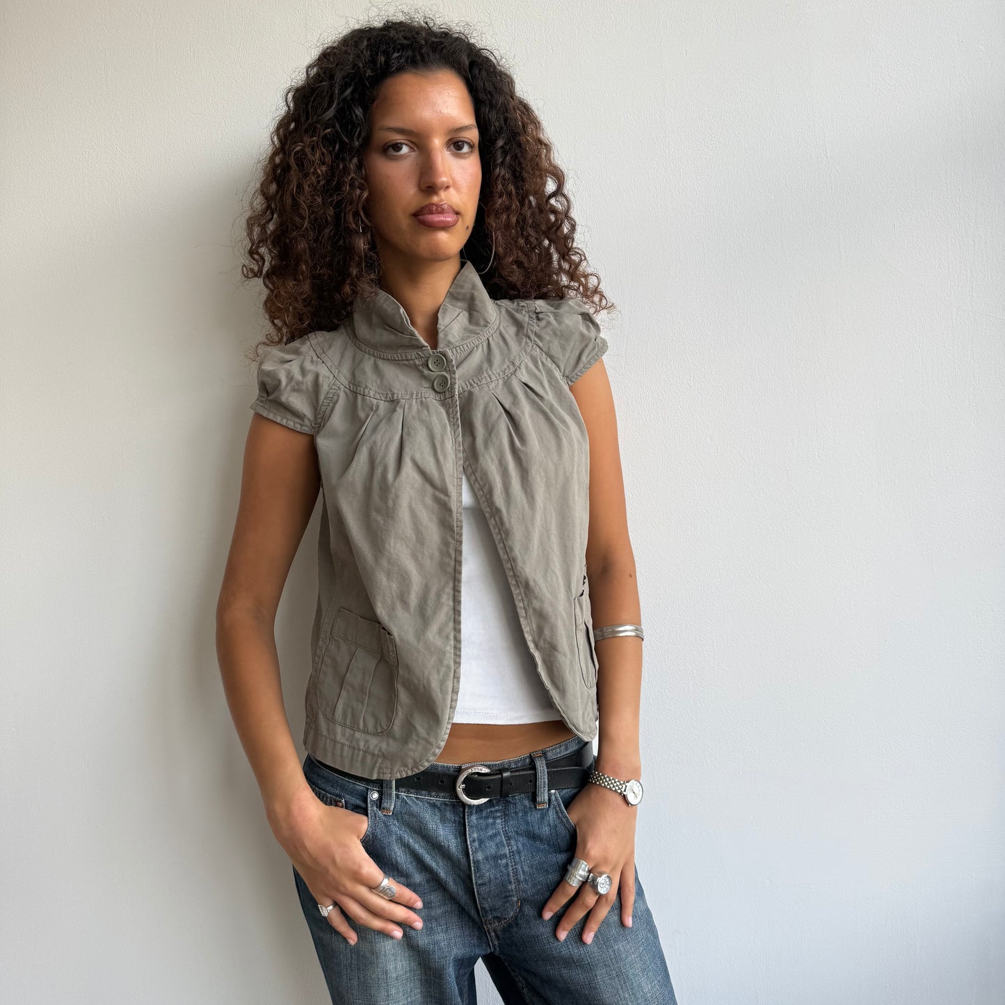 Khaki short sleeve peacoat - Size S