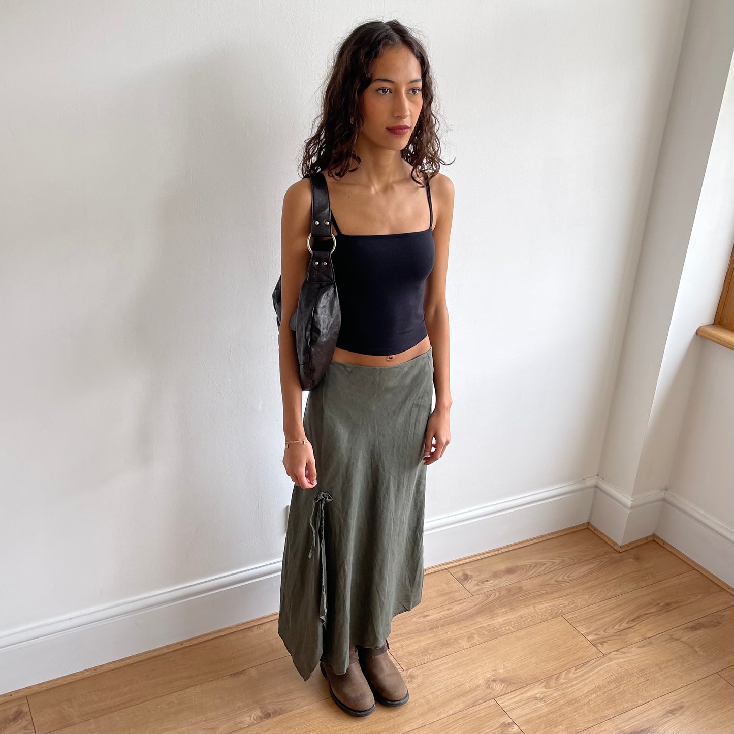 Khaki linen midi skirt - Size S