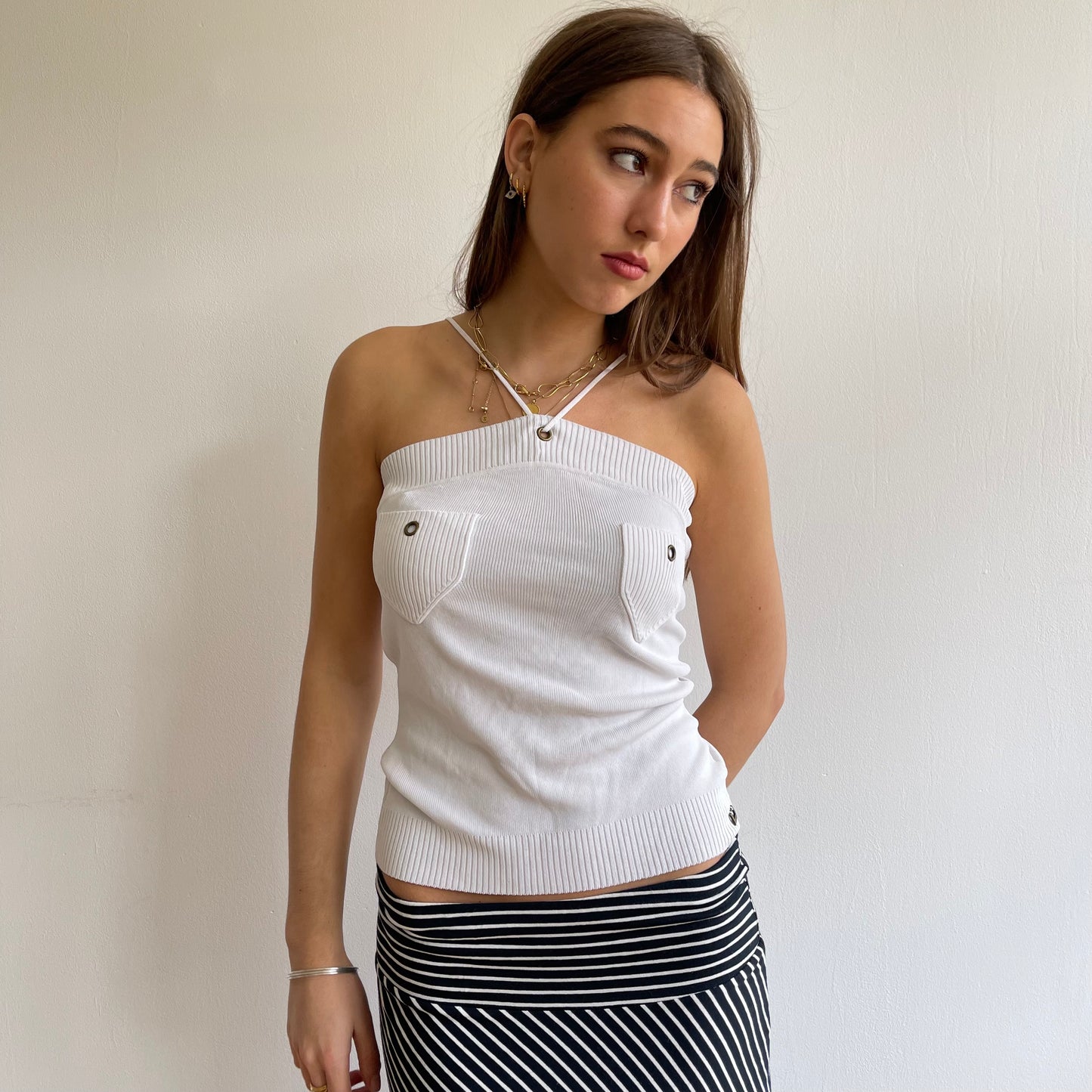 White knit corset halter top - Size S