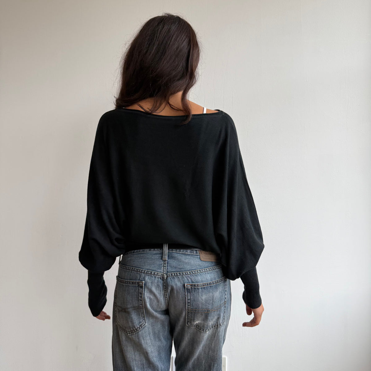 Black batwing slouchy knit jumper - Size M