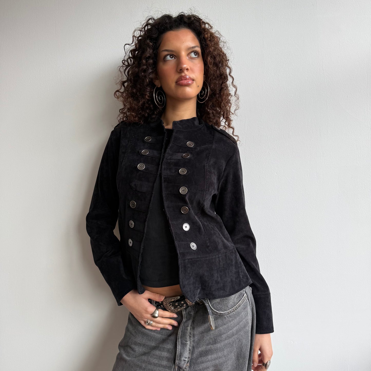 Black velvet military jacket - Size M
