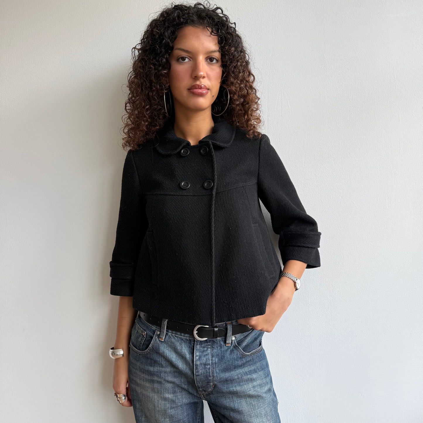 Black 3/4 sleeve peacoat - Size S