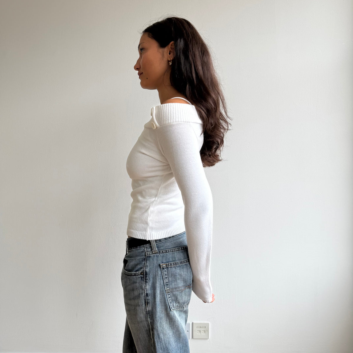 White long sleeve button knit - Size S
