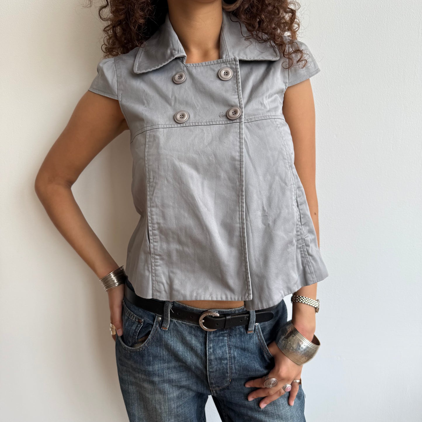 Grey short sleeve peacoat - Size XS