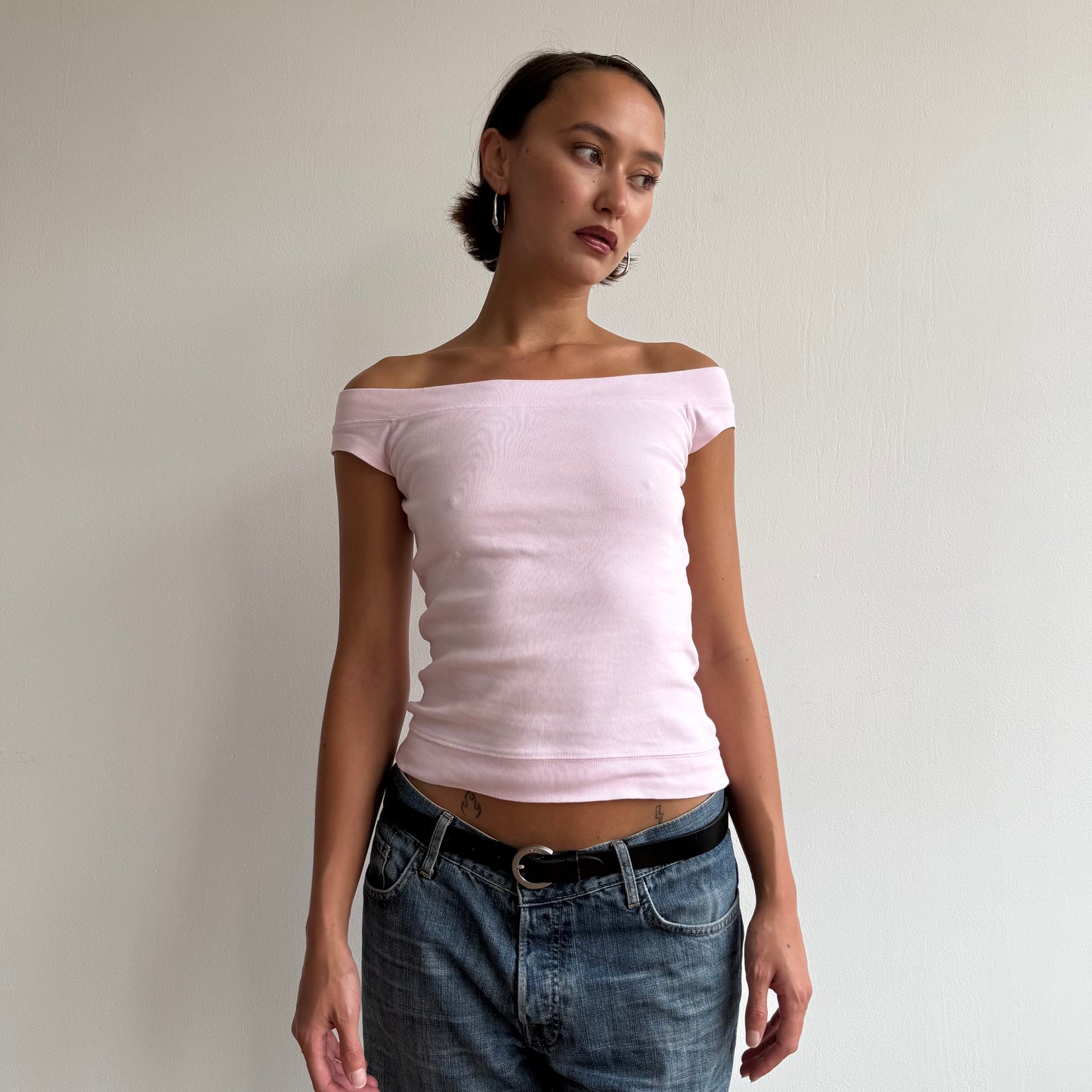 Baby pink Bardot baby tee - Size S/M