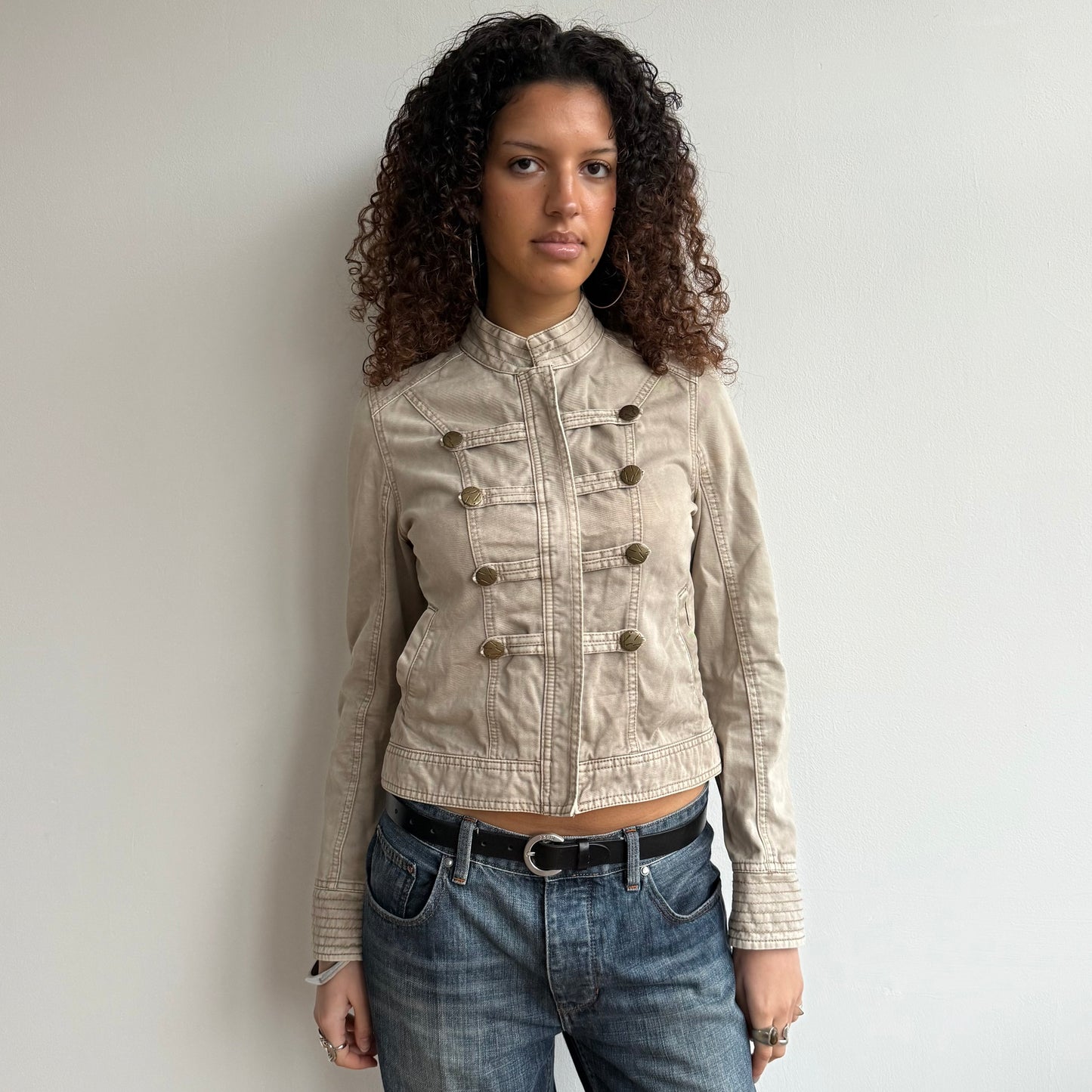 Beige zip up military jacket - Size S