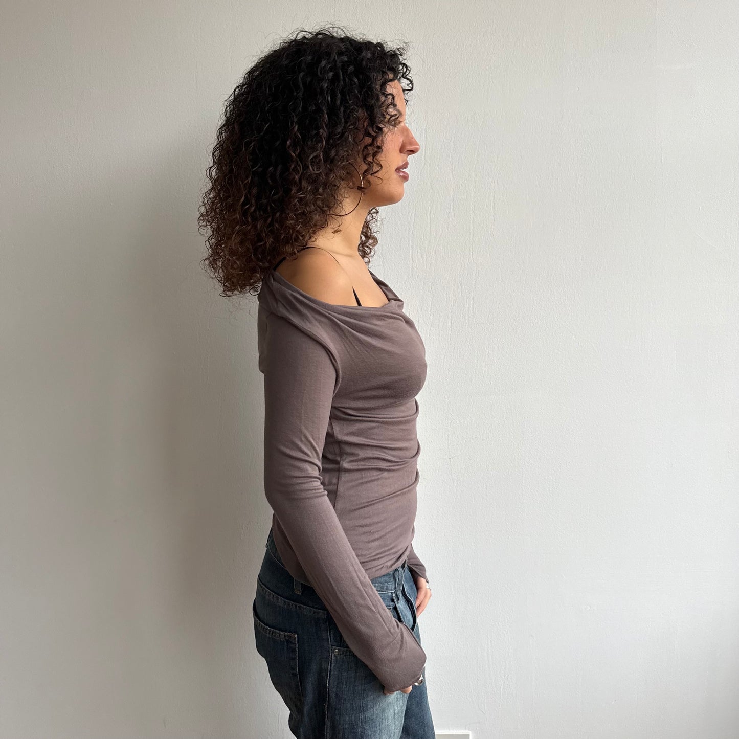 Taupe slouchy long sleeve cowl top - Size S/M