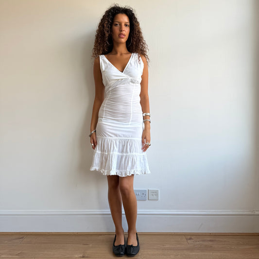 White wrap ruffle milkmaid dress - Size XS