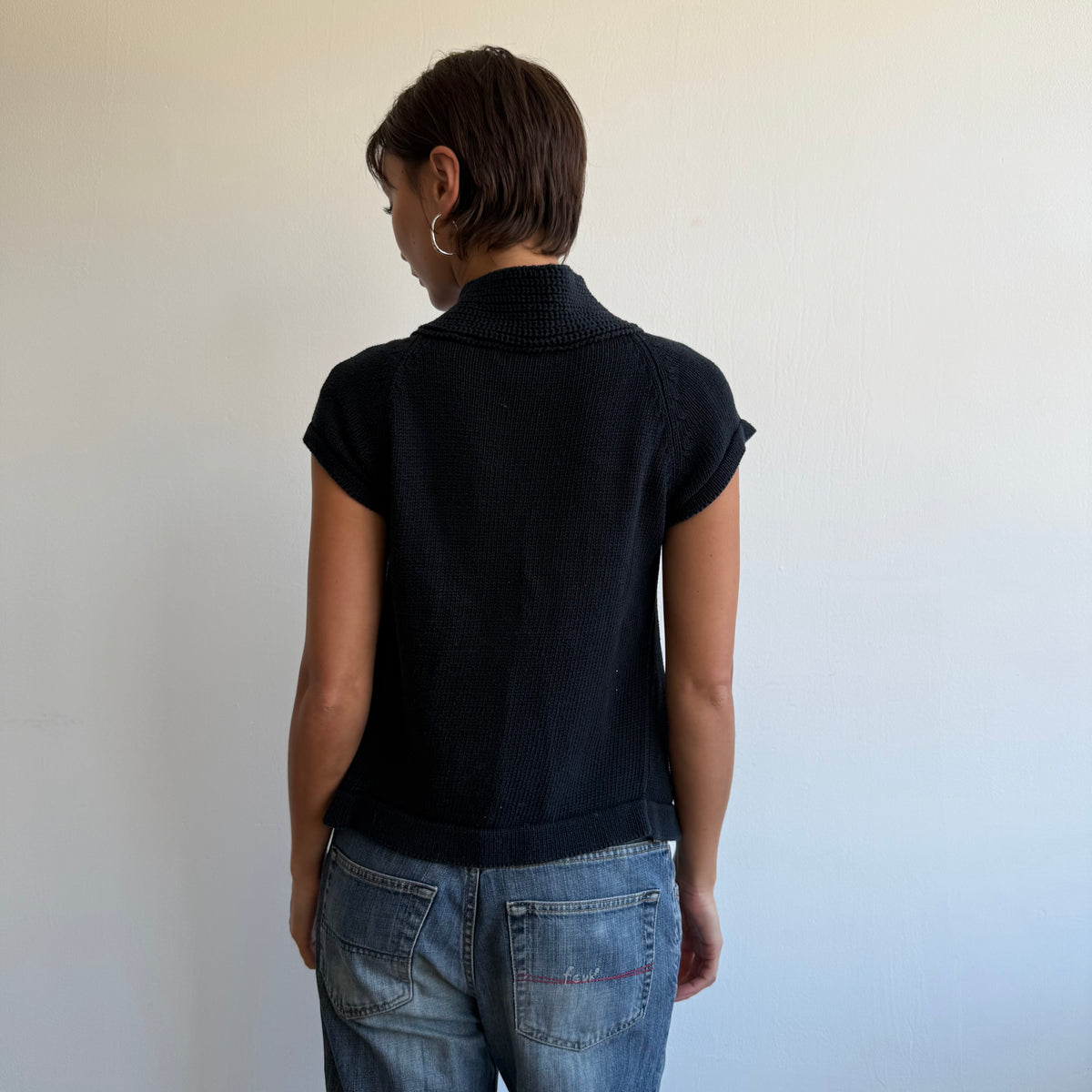 Navy button neck knit jumper - Size M