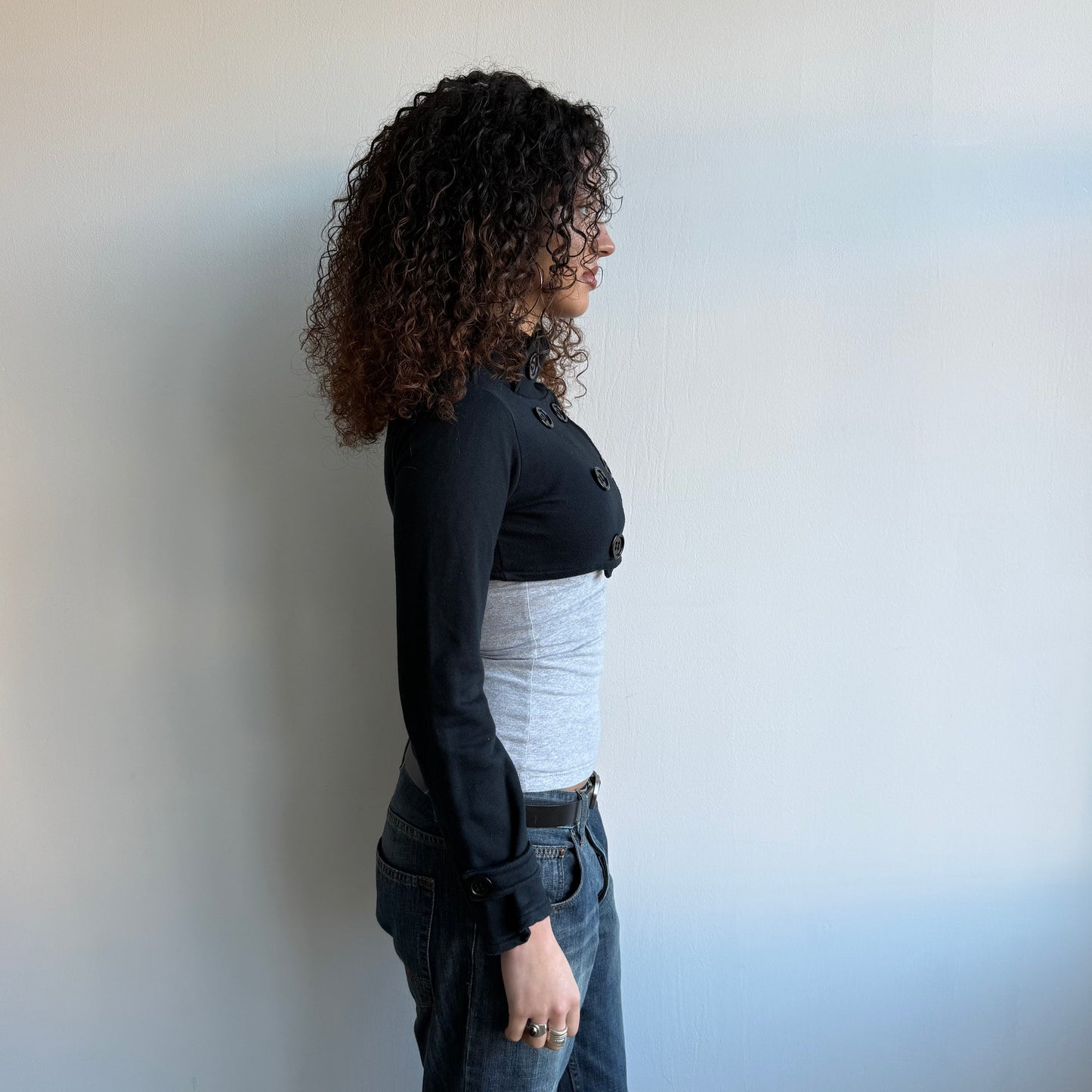 Black cropped peacoat jumper - Size S