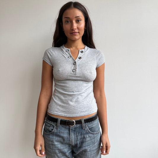 Grey popper short sleeve top - Size S