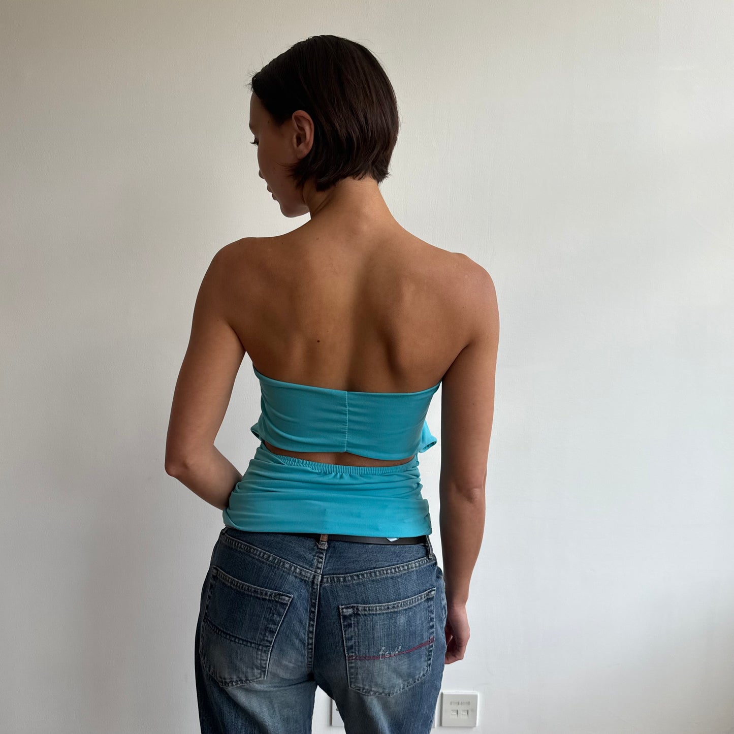 Teal bandeau draped top - Size S