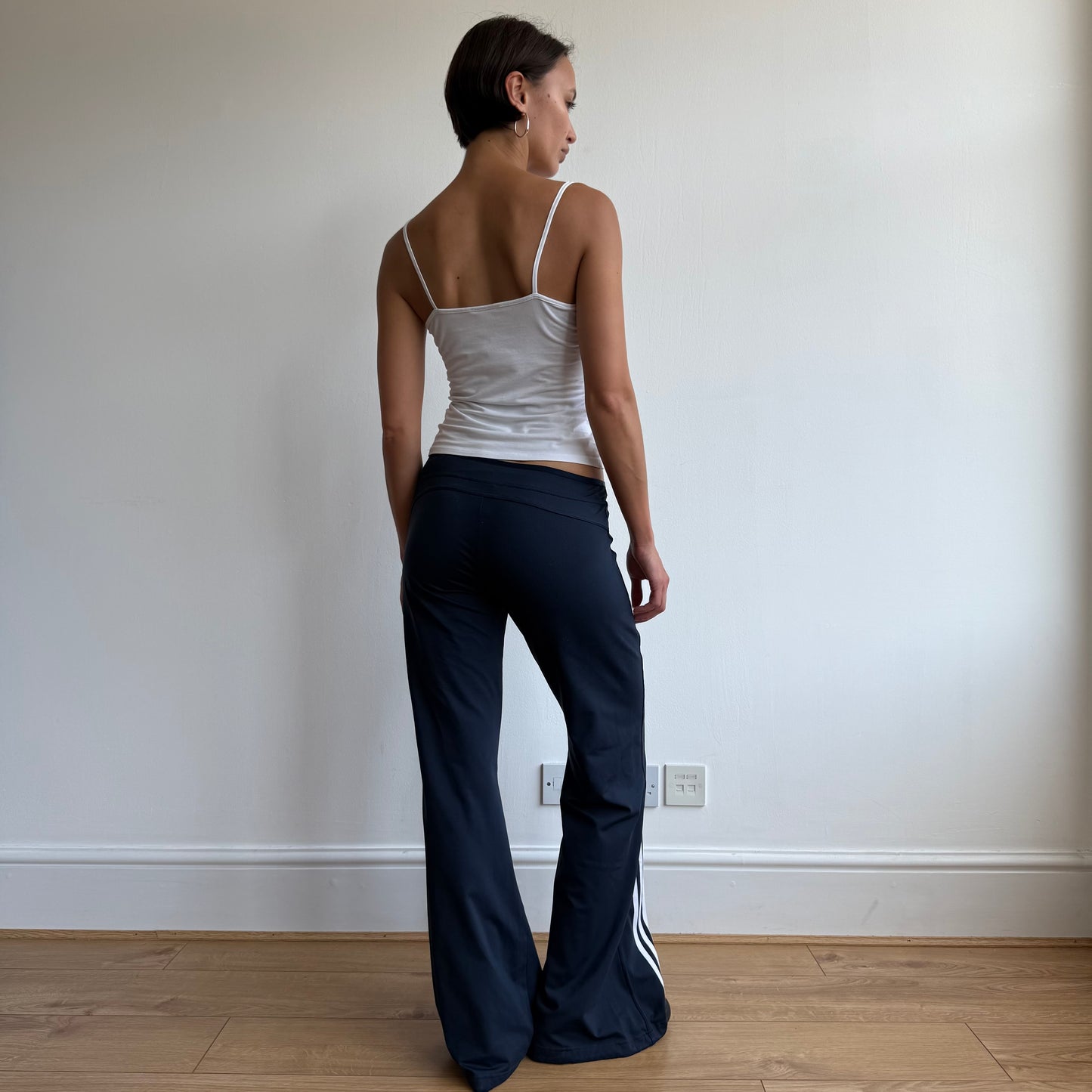 Navy Adidas stripe flared yoga pants - Size M
